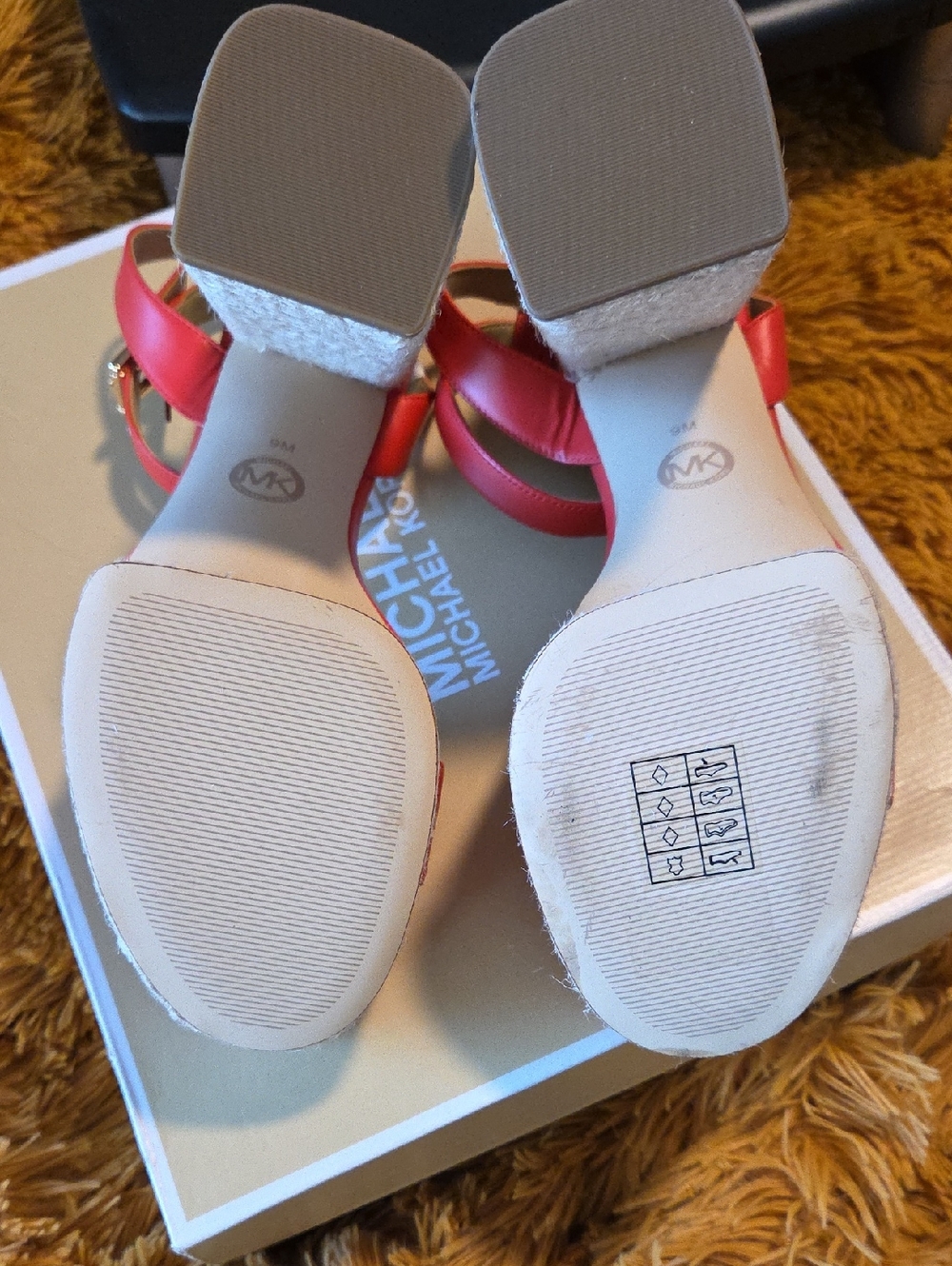 Michael Kors Coral-Red Ankle-Strap Espadrille Wedges - Picture 5 of 9